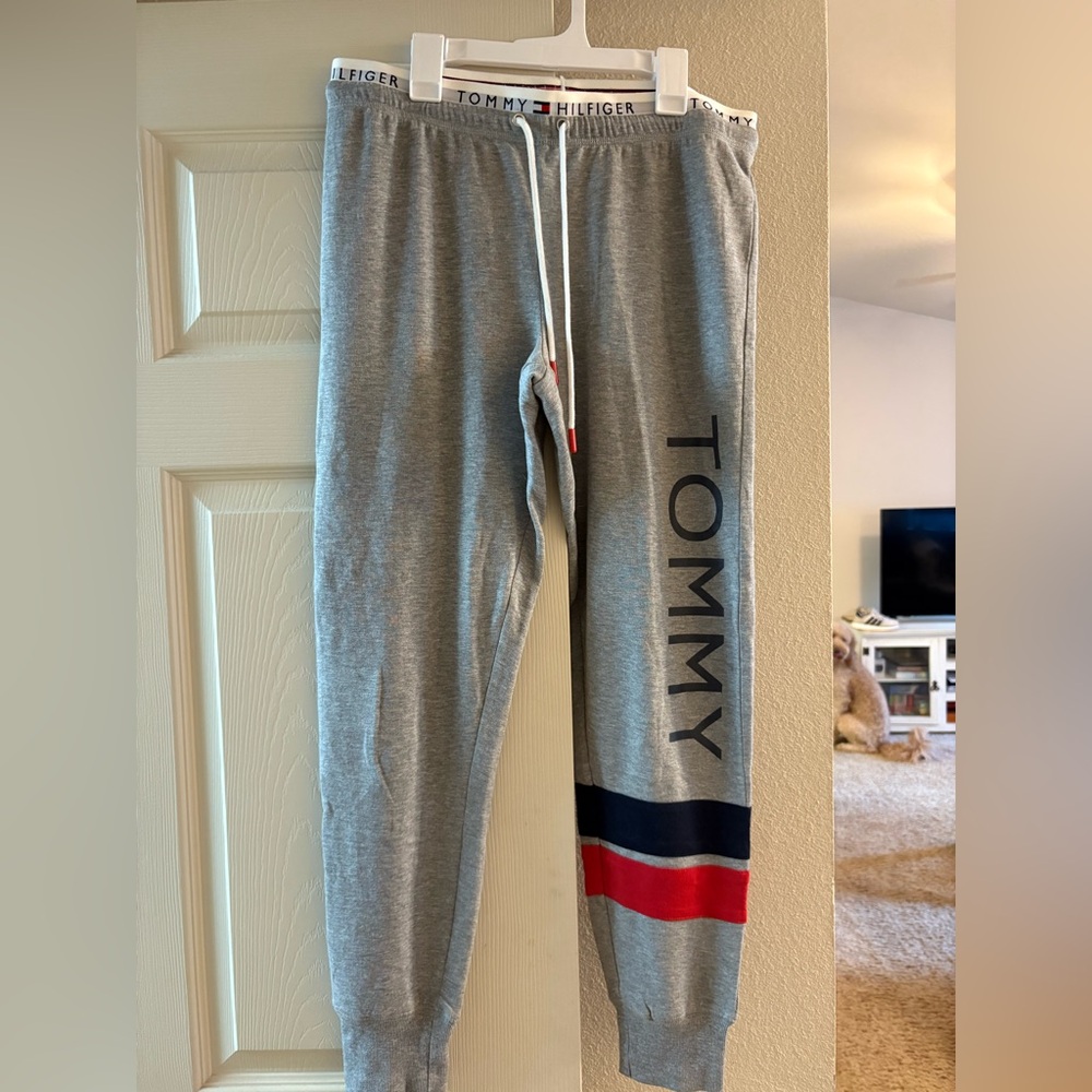 Tommy Hilfiger Gray Sweatpants with Red and Blue Accents